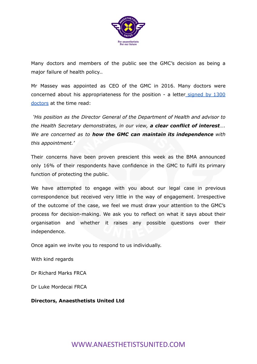AnaesUnited's tweet image. We have written to the Presidents of the Medical Royal Colleges to draw their attention to the staggering revelations over GMC decision-making that came to light in our judicial review.