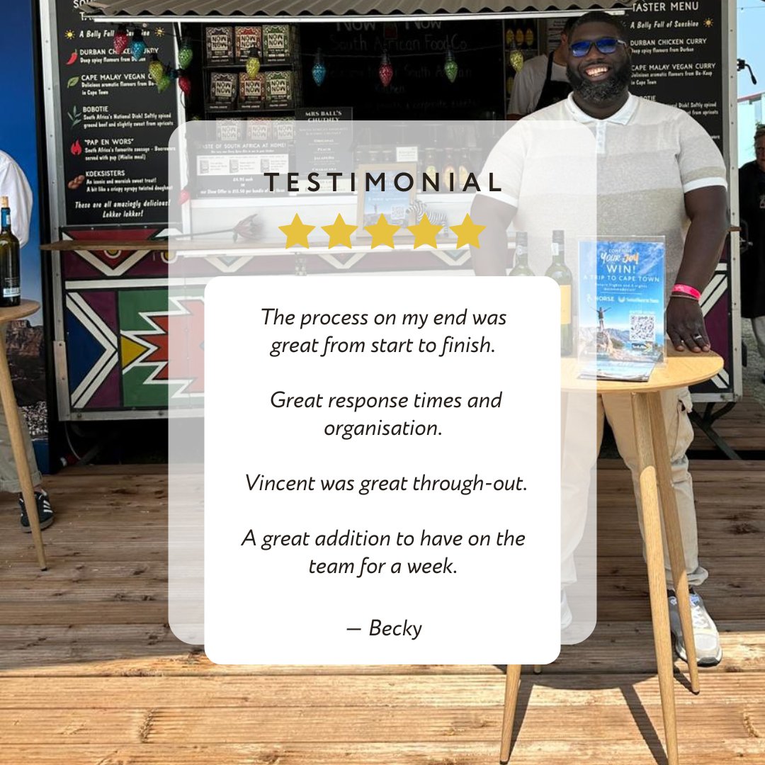 “From start to finish, the process was great.”
We love hearing feedback like this from our clients!
Shoutout to Vincent for being such a strong asset on-site. Here’s to more brilliant collaborations in the future!

#EventStaffLondon #LondonEvents #EventProfessionals