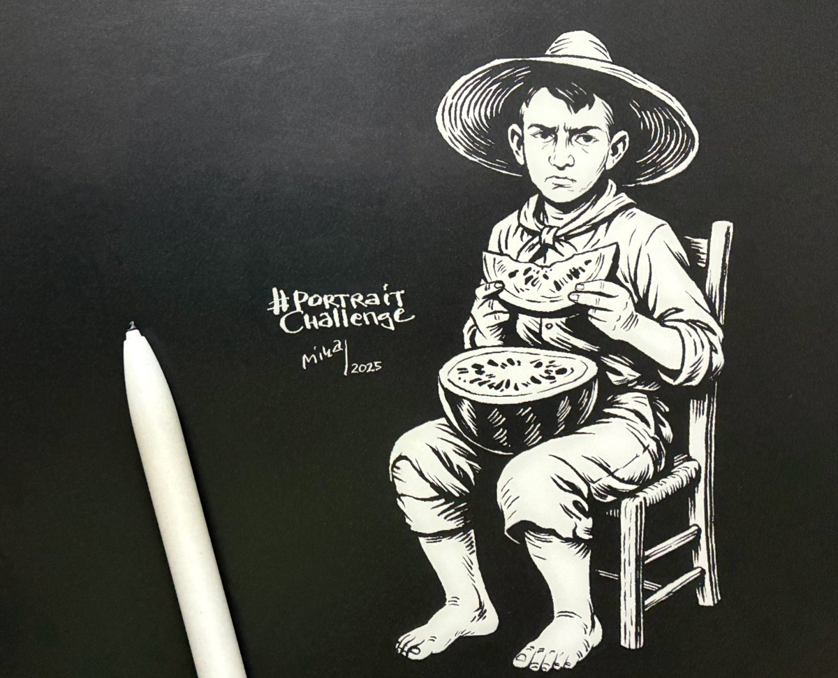 metacitizen's tweet image. My e-ink version @StudioTeaBreak #PortraitChallenge "Boy eating a watermelon" (1920) by Joaquín Sorolla, National Museum of Fine Arts, Cuba #reMarkablepaper #thedailysketch