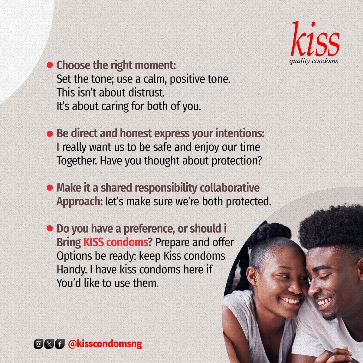 Not sure how to start the protective talk? 💬
Try this: “I care about us, so let’s stay safe. Let’s use a condom.” 💋
It’s bold. It’s smart. It’s love in action.
Start the conversation with Kiss Condoms.
.
Call:7790
Visit: honeyandbanana.com/honey-basket
.
#dkt #KissCondoms #Protective