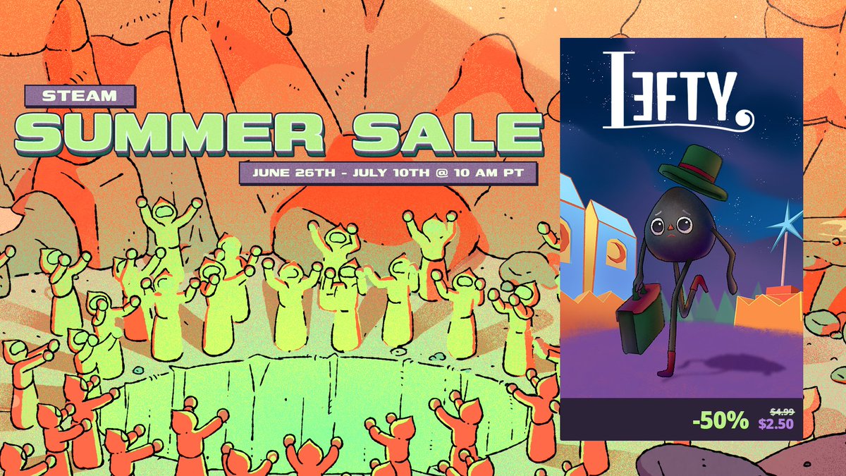 🔥 LEFTY is part of the Steam Summer Sale! 🔥
Get it now for 50% OFF – don’t miss your chance to grab this quirky adventure at half the price! 🕹️💥

Available now on Steam – Sale ends soon!
 bit.ly/46gqC6s
#cozygames #indiegame #indiedev #puzzlegames  #summersale