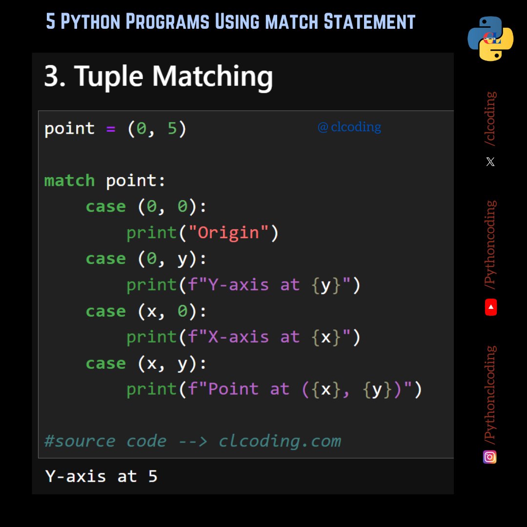 clcoding's tweet image. 4 Python Programs Using Match Statement