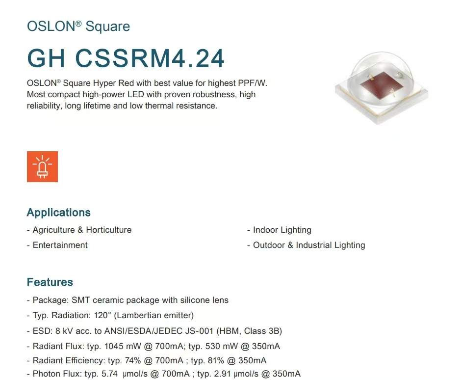 ElaineL80147111's tweet image. OSRAM Horticulture LEDs GH CSSRM4.24 and GD CSSRM3.14. Ready stock, great prices!
#OSRAM #HorticultureLED #LEDComponents #GainerLED