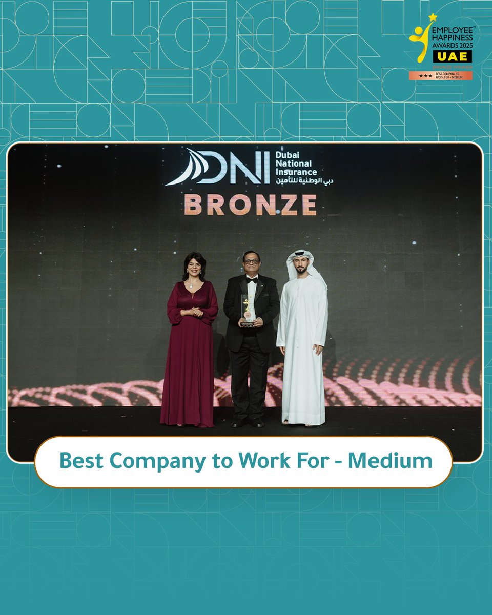 dniuae's tweet photo. We’re proud to share that Dubai National Insurance has been awarded the Best Company to Work For at the Employee Happiness Awards 2025! 🏆✨

#DNI #DiscoverDNI #ProtectingWhatMatters #DubaiNationalInsurance #Dubai #Insurance #CelebratingSuccess https://t.co/7uTUM0hugM