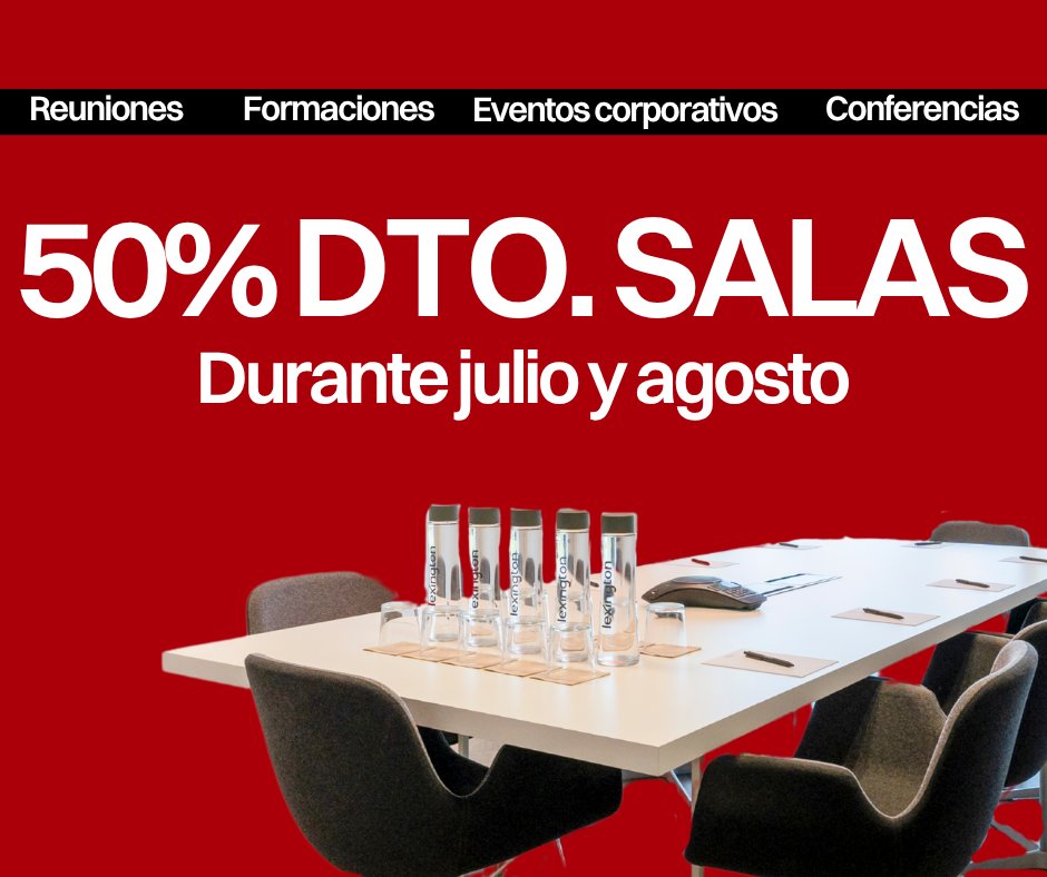 Julio y agosto llegan… ¡y la #promo más esperada Lexington también! 🎉 -50% en TODAS nuestras salas en Madrid y Barcelona

📅 Reuniones, formaciones, eventos…

Reserva ya y paga la mitad:
👉🏼 Madrid: lexington.es/alquiler-salas…
👉🏼 Barcelona: lexington.es/alquiler-salas…
