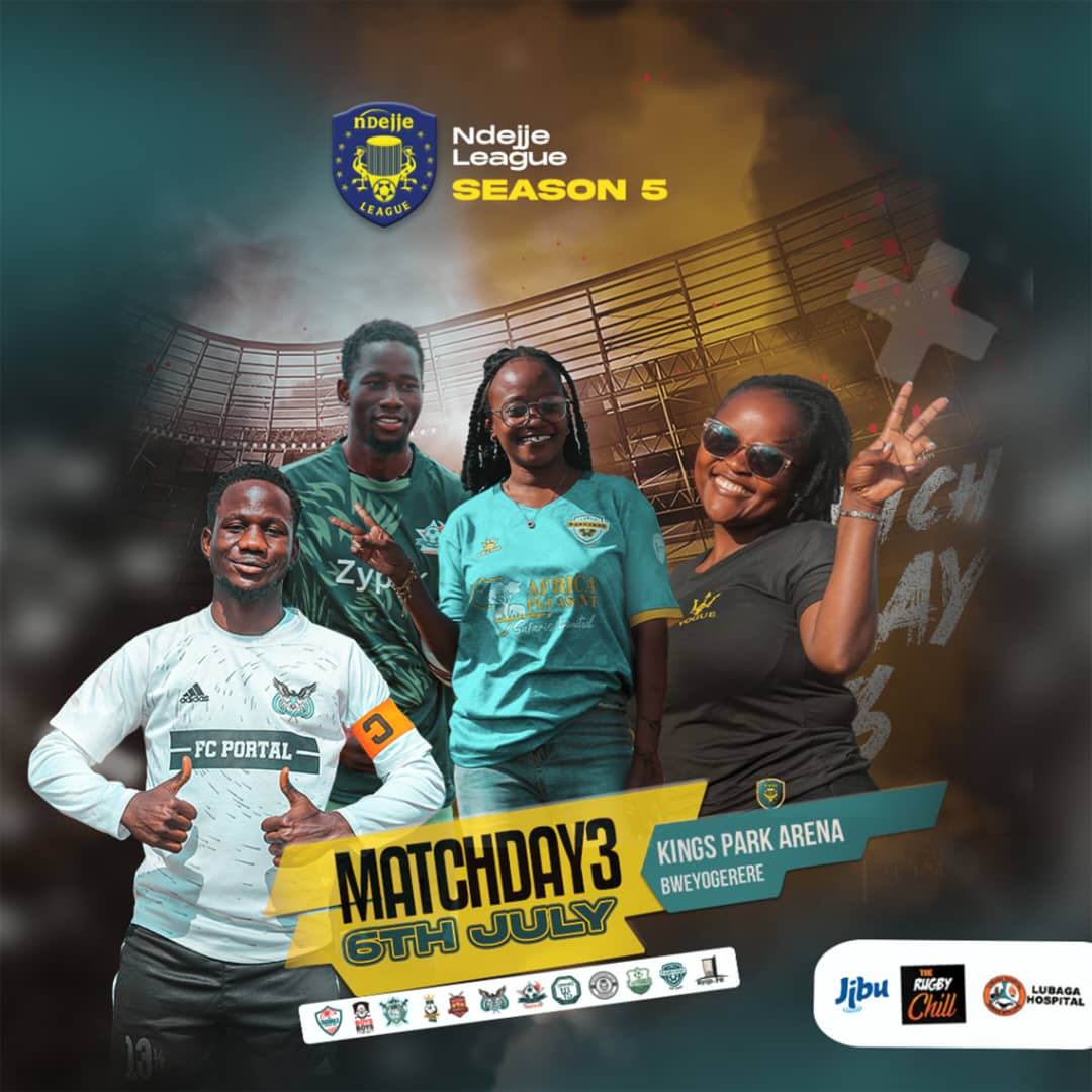 We pause. We party. We return

Matchday 3 is LOADING… 🟡🔵⚽
📍Kings Park Arena, Bweyogerere
🗓 6th July | Season 5

It’s more than football, it’s family, fun &amp; fierce matchups😉

#NdejjeLeague2025