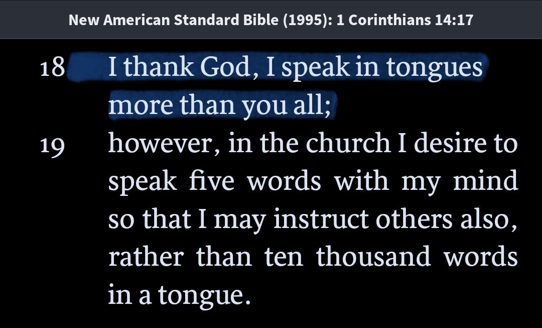 TheRealKevlaR1's tweet photo. @AverageSc0t That would be while you are in Church or infont of unlearned or unbelievers. I assure you Paul didn't have a interpreter every time he spoke in tongues. https://t.co/eZ2sTGjEiD