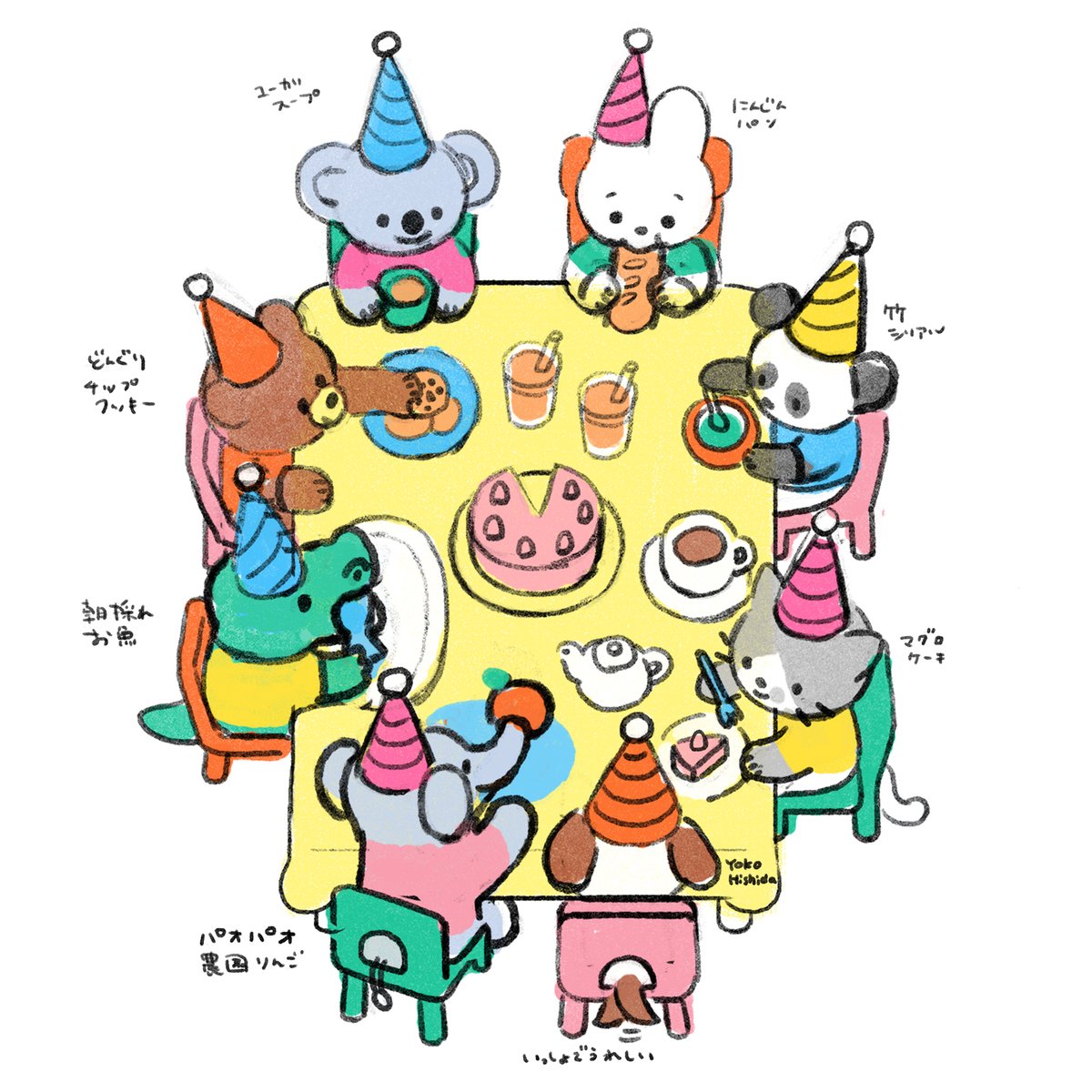 ラフだけ描いて塗ってない絵が大渋滞してる...。でもラフの状態もほんわかして好きです🐻🐰🐨🐱🐼