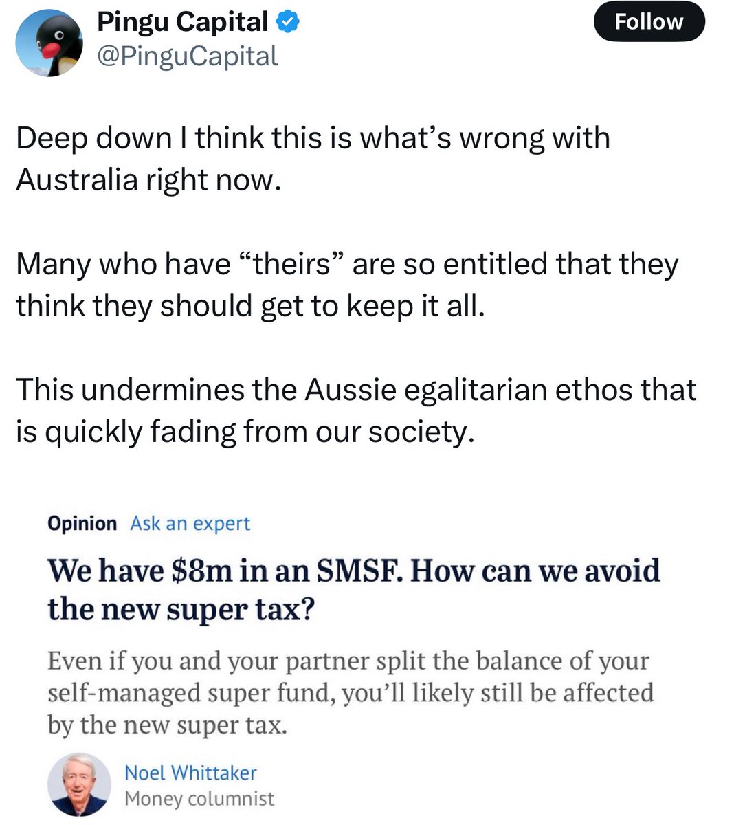 The problem with Australia is the number  of wannabe communists who think they’re entitled to other people’s money under the guise of ‘egalitarianism.’

These losers need to get a job.