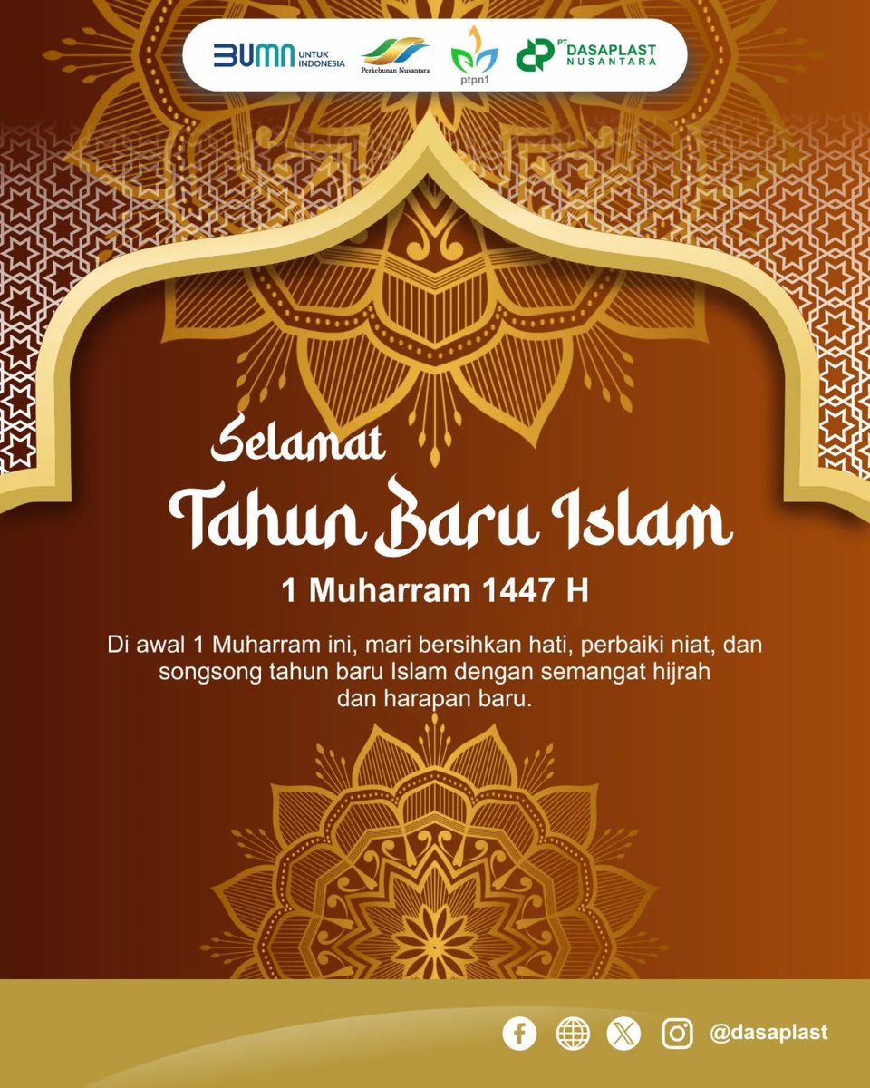 dasaplast's tweet photo. Selamat tahun baru Islam
1 Muharram 1447 H
Di awal 1 muharram ini, mari bersihkan hati, perbaiki niat, dan songsong tahun baru islam dengan semangat hijrah dan harapan baru.
Semoga lebih banyak kebaikan,memudahkan setiap urusan dan melapangkan setiap langkah kita.
Aamiin.. https://t.co/2AzkDgwdjj