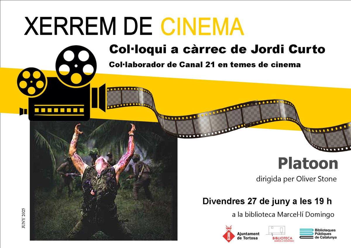 Biblioteca Tortosa (@bibliotecamd) on Twitter photo đŹ Xerrem de Cinema: "Platoon", d'Oliver Stone
đŁď¸ Col¡loqui amb Jordi Curto, col¡laborador de Canal 21
đ
Divendres 27 de juny
đ 19 h
Una mirada crĂtica a un clĂ ssic del cinema bèl¡lic!
#Platoon #Cinema #XerremDeCinema <a href="/bibliotecamd/">Biblioteca Tortosa</a> đŹ Xerrem de Cinema: "Platoon", d'Oliver Stone
đŁď¸ Col¡loqui amb Jordi Curto, col¡laborador de Canal 21
đ
Divendres 27 de juny
đ 19 h
Una mirada crĂtica a un clĂ ssic del cinema bèl¡lic!
#Platoon #Cinema #XerremDeCinema <a href="/bibliotecamd/">Biblioteca Tortosa</a>