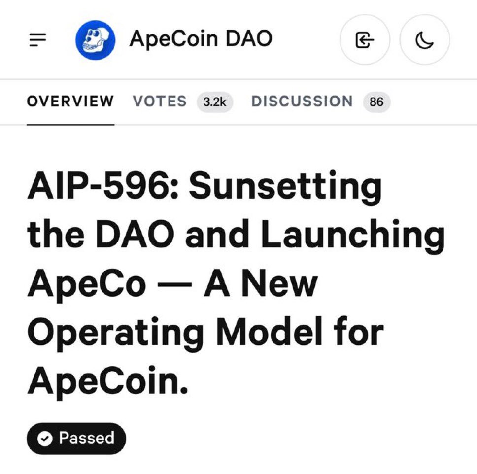 A special GM on what is now officially… ApeCo Day! 🎉 

The AIP has passed now let the new era begin. #ApeCo