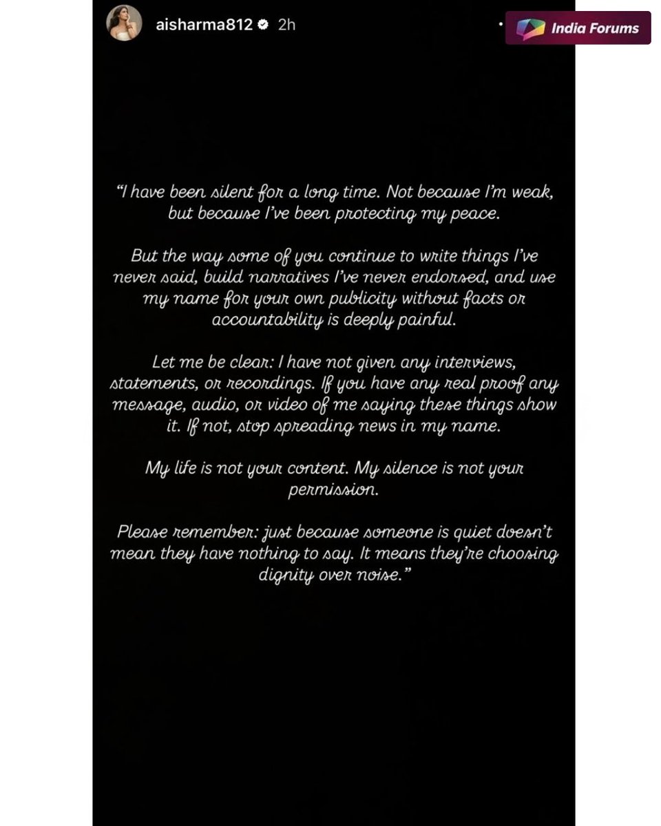 indiaforums's tweet image. Aishwarya Sharma breaks silence on divorce rumours with Neil Bhatt, calls out fake narratives and says, “My life isn’t your content. I choose peace over noise.” 
.
.
.
#AishwaryaSharma #NeilBhatt #BiggBoss17 #TVNews #IndiaForums