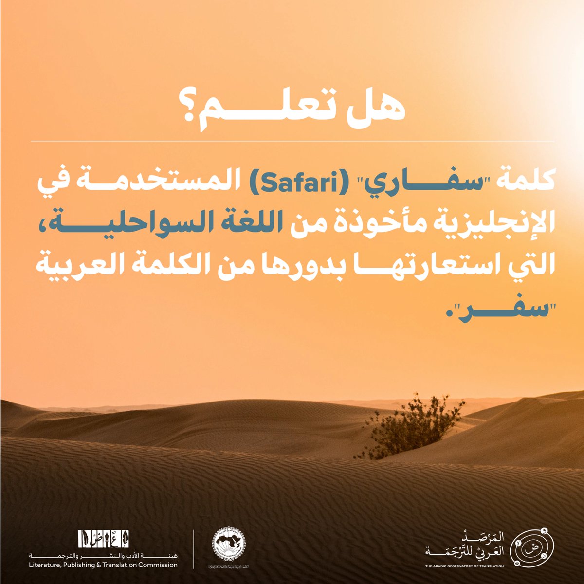 كل مصطلح عالمي له قصة... بعضها تبدأ من هنا، من لغتنا.
في #المرصد_العربي_للترجمة  نُعيد اكتشاف أثر الترجمة في تشكيل الوعي العالمي والمعرفة المشتركة.

#هيئة_الأدب_والنشر_والترجمة
#الألكسو