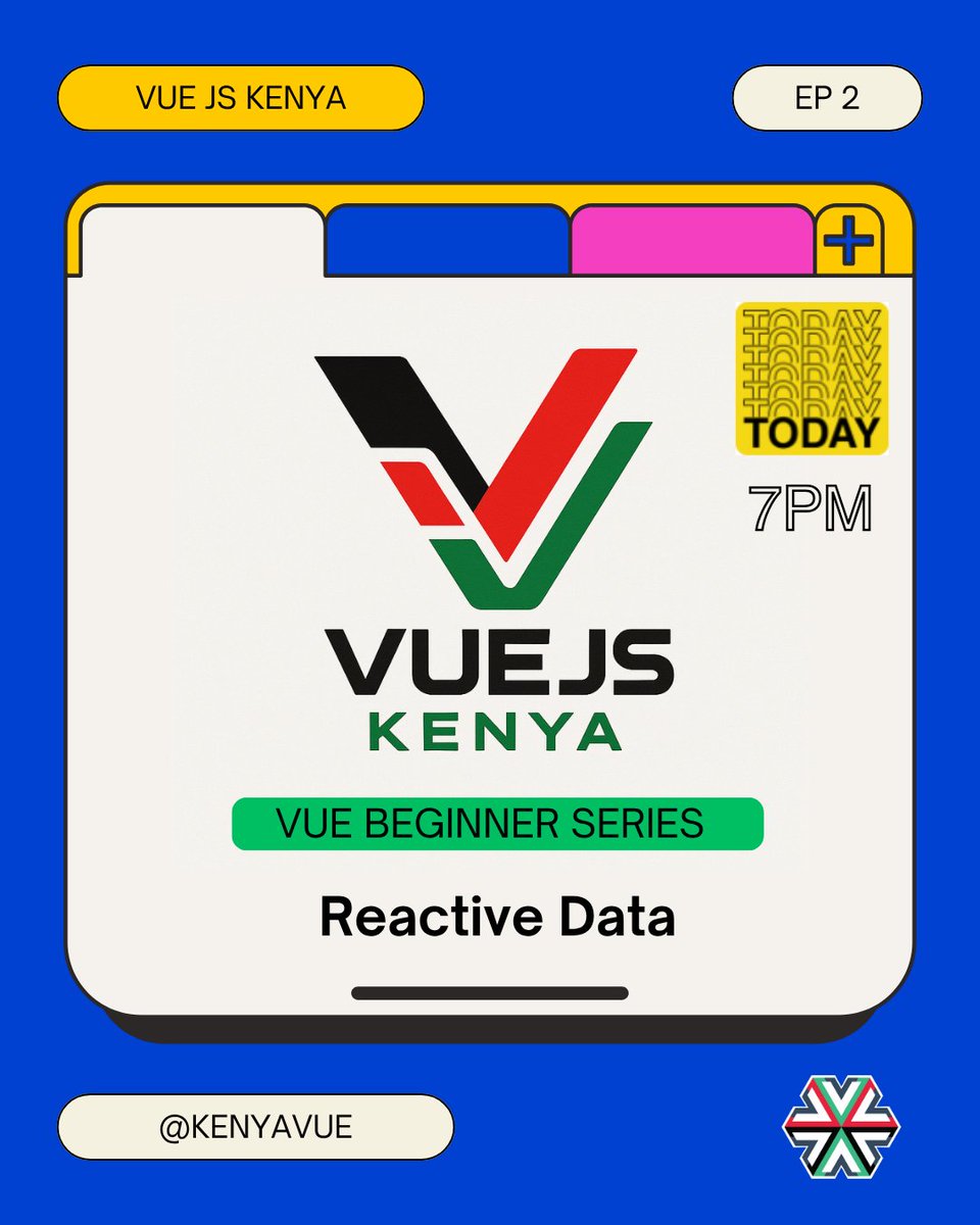 Vue.js Kenya (@kenyavue) on Twitter photo π’ Vue JS Kenya - Beginner Series EP2
π
Today | π 7PM EAT
π― Topic: Reactive Data
Make your Vue app come alive β learn reactivity in 45 mins! Just your browser, no setup needed π»
π calendar.app.google/eNoxZgsvsBGpE6β¦
Tag a dev friend! π
#VueJS #VueKenya #100DaysOfCode #FrontendDev π’ Vue JS Kenya - Beginner Series EP2
π
Today | π 7PM EAT
π― Topic: Reactive Data
Make your Vue app come alive β learn reactivity in 45 mins! Just your browser, no setup needed π»
π calendar.app.google/eNoxZgsvsBGpE6β¦
Tag a dev friend! π
#VueJS #VueKenya #100DaysOfCode #FrontendDev