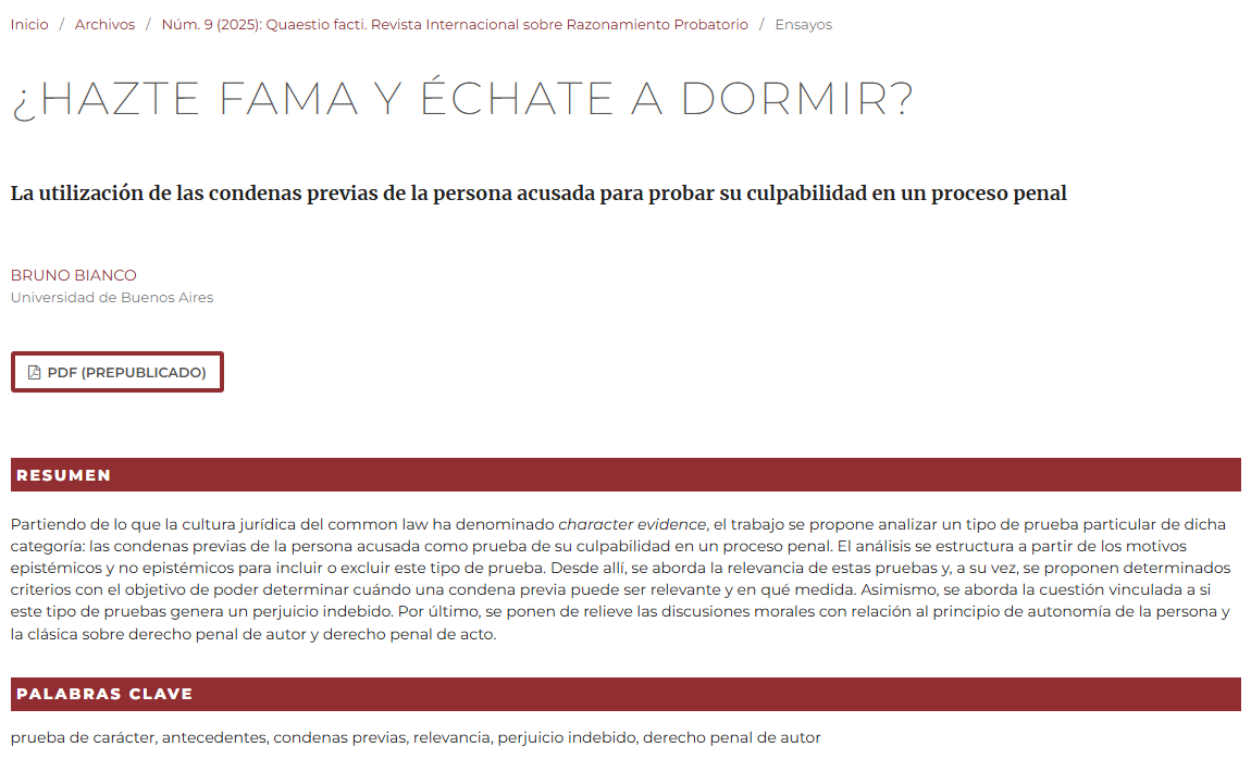 Estrenamos número con la publicación del artículo de Bruno Bianco 

"¿HAZTE FAMA Y ÉCHATE A DORMIR? La utilización de las condenas previas de la persona acusada para probar su culpabilidad en un proceso penal"

➡️revistes.udg.edu/quaestio-facti…
