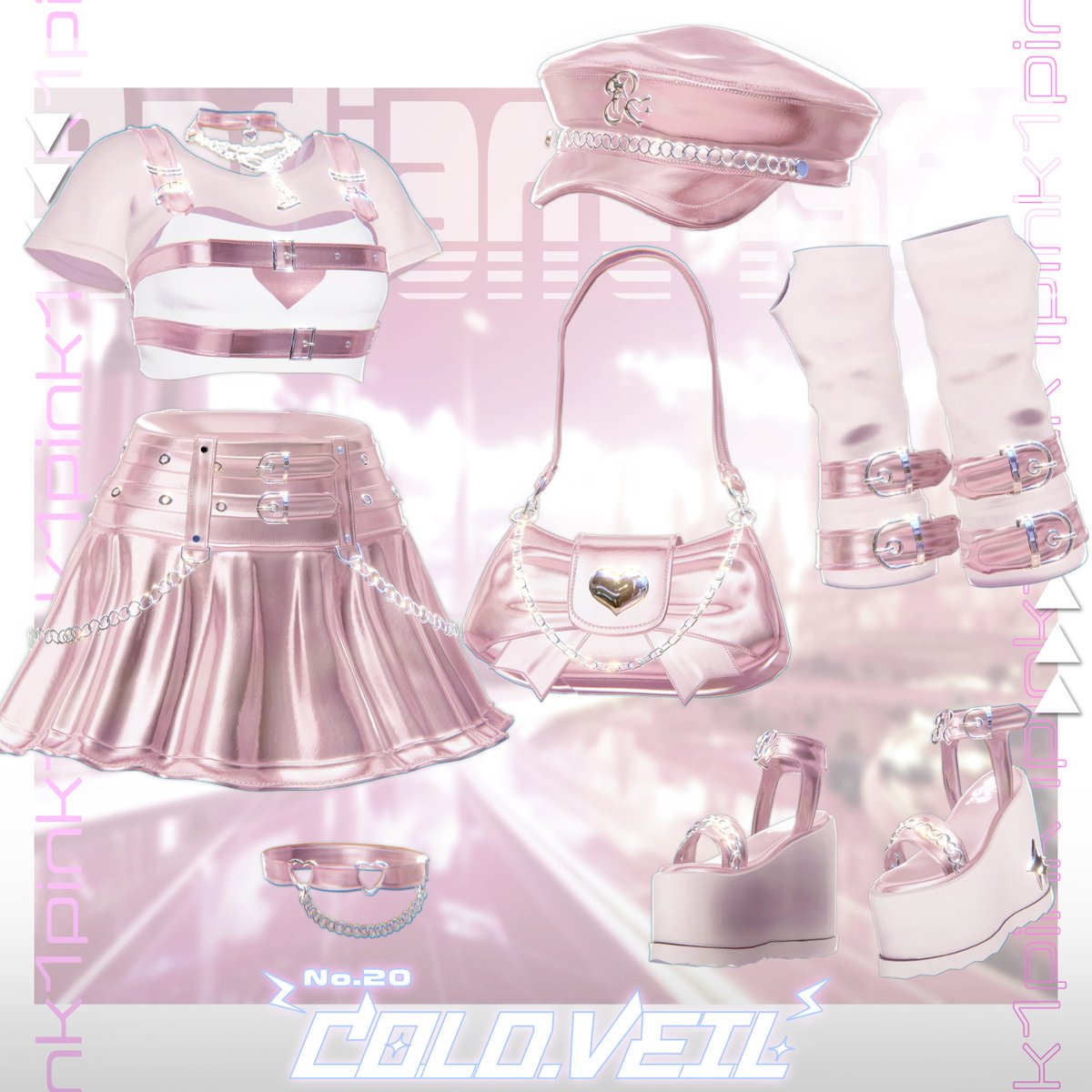 🖤新作のお知らせ🖤

〚No.20　Cold Veil〛

メタリックカラー×ハートモチーフの甘辛ミックスなコーデセット💞
キラキラ感とクールさを両立させた、特別な1着です。

🎁固定ツイートにて 発売記念プレゼント企画開催中！
6/28〜7/5｜フォロー＆RTで応募完了✨

#VRChat #VRC　#Radiant_iseo
