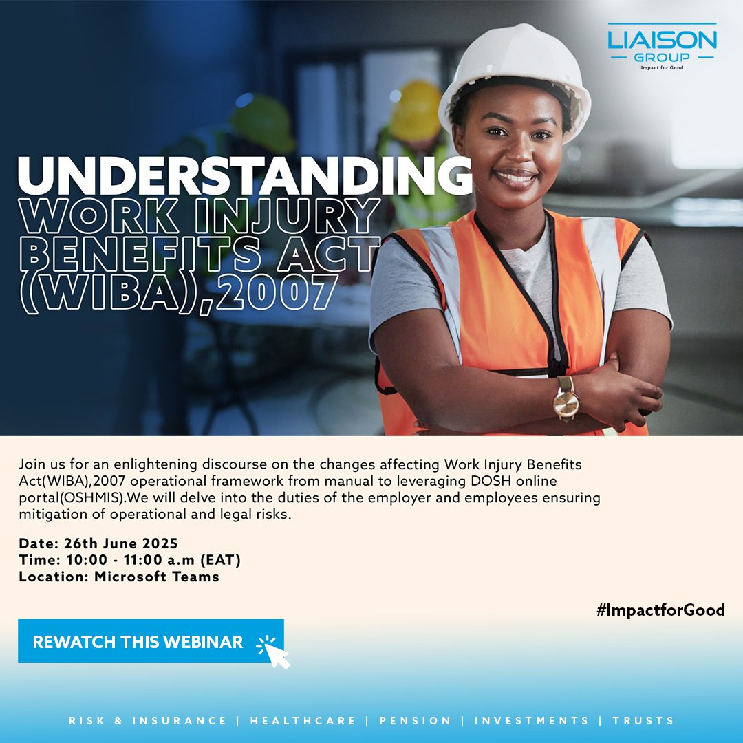 Missed the webinar on Understanding Work Injury Benefits Act? Watch this important discussion and get invaluable insights on WIBA 2007.

Watch the Webinar Here: bit.ly/44zOxi7
#ImpactforGood #RiskManagement

📲 Visit Quickie.ke to get your Travel Insurance