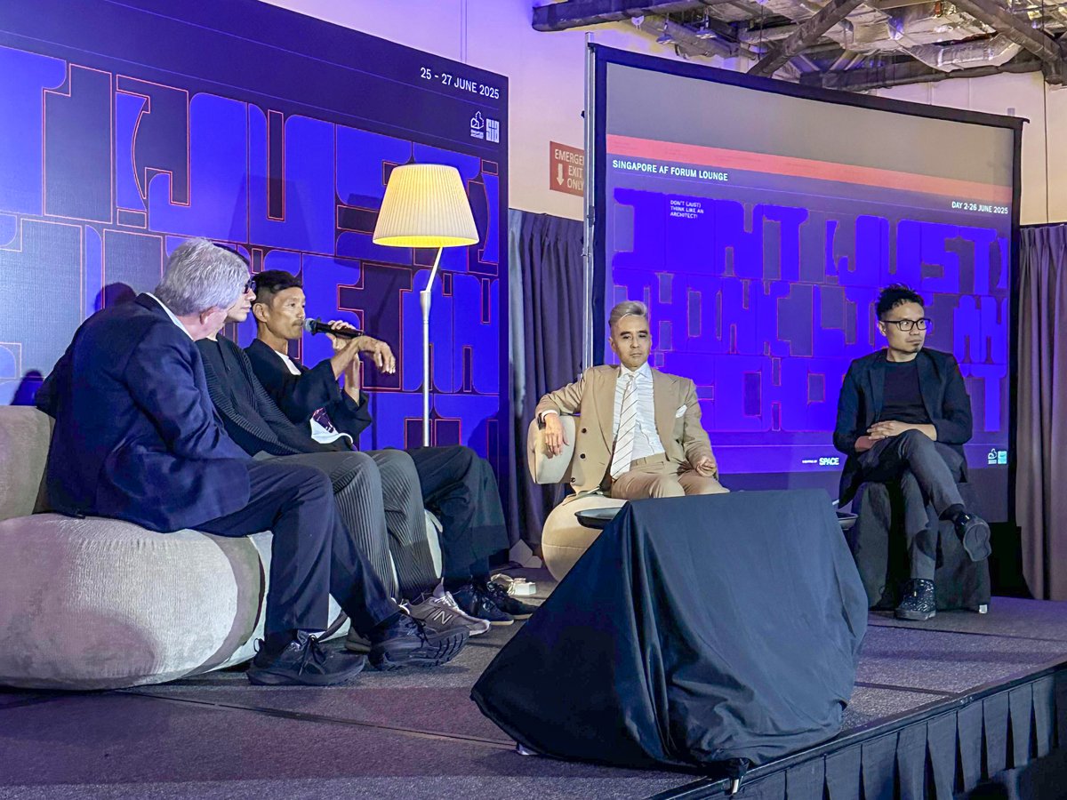 Alexander Wong participating in a moderated discussion at Singapore Archifest 2025 (SGAF25), held in Hall C, Level 1, Sands Expo &amp; Convention Centre, Singapore.