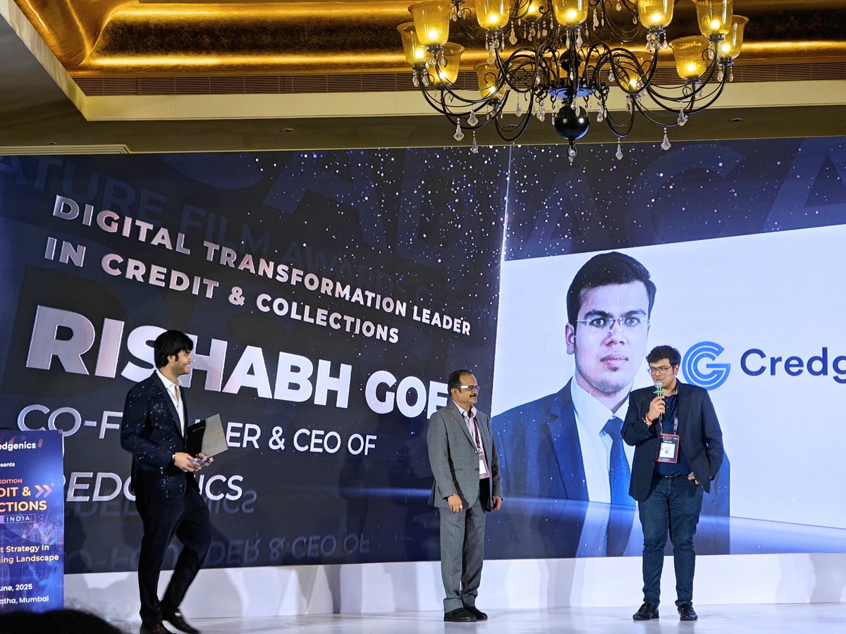 credgenics's tweet image. A huge shoutout to Rishabh Goel, Co-founder and CEO, Credgenics, for being recognized as the ‘Digital Transformation Leader in Credit &amp;amp; Collections’.

#CreditAndCollections #LeadershipInTech #digitalloancollections #debtrecovery #fintech #finance #nbfc #banks #bfsi #tech #ai