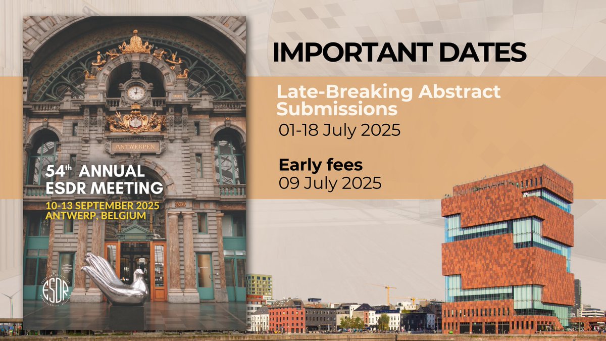The Late-breaking abstracts submission closes in few days: Friday 18th July at midnight (11:59 PM CEST)
esdrmeeting.org/abstract/