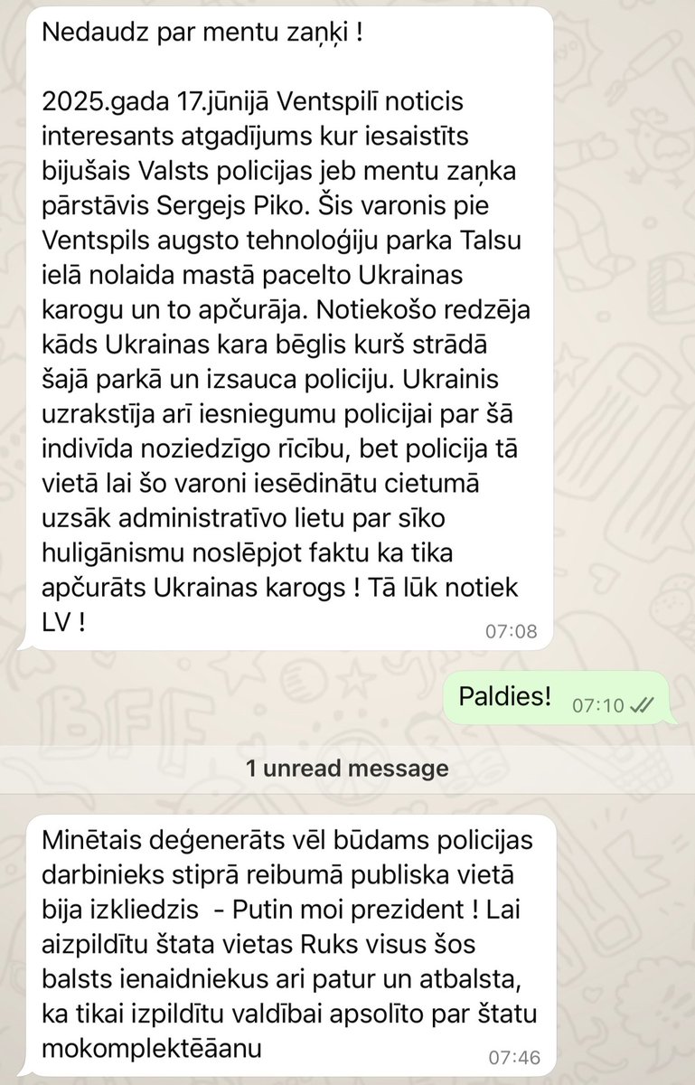 Ārprāts, ka notiek Latvijā! Prokrieviski policisti "piesedz" krievijas atbalstītājus.
NEVIENAS ADMINISTRATĪVAS LIETAS PAR NECIEŅU PRET VASTS VALODU!  <a href="/RigasPP/">Rīgas pašvaldības policija</a> - vai par šo likumpārkāpumu ir kāds protokols?