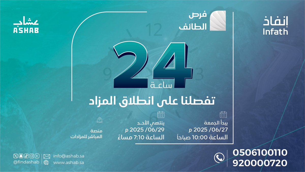 عشاب العقارية (@findashab) on Twitter photo 📣فرص الطائف
*🔗للمزيد من التفاصيل*
linktr.ee/alashab
☎️ *للتواصل*
0506100110 📞
920000720 📞
<a href="/infathAuctions/">مزادات إنفاذ</a> <a href="/infath_sa/">مركز الإسناد والتصفية - إنفاذ</a> 📣فرص الطائف
*🔗للمزيد من التفاصيل*
linktr.ee/alashab
☎️ *للتواصل*
0506100110 📞
920000720 📞
<a href="/infathAuctions/">مزادات إنفاذ</a> <a href="/infath_sa/">مركز الإسناد والتصفية - إنفاذ</a>