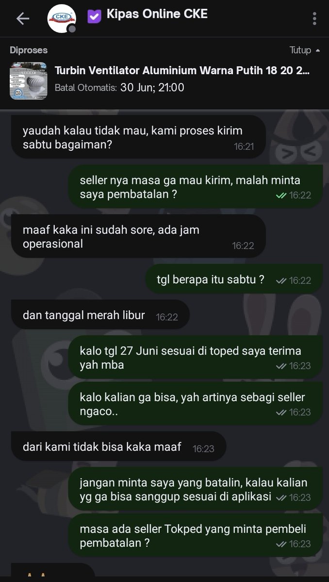 augustgenius's tweet photo. @tokopedia @TokopediaCare apa diperbolehkan seller meminta pembeli untuk membatalkan pesanan, disaat seller tidak sanggup kirim sesuai dengan estimasi di aplikasi ? https://t.co/iblTDiWtDx