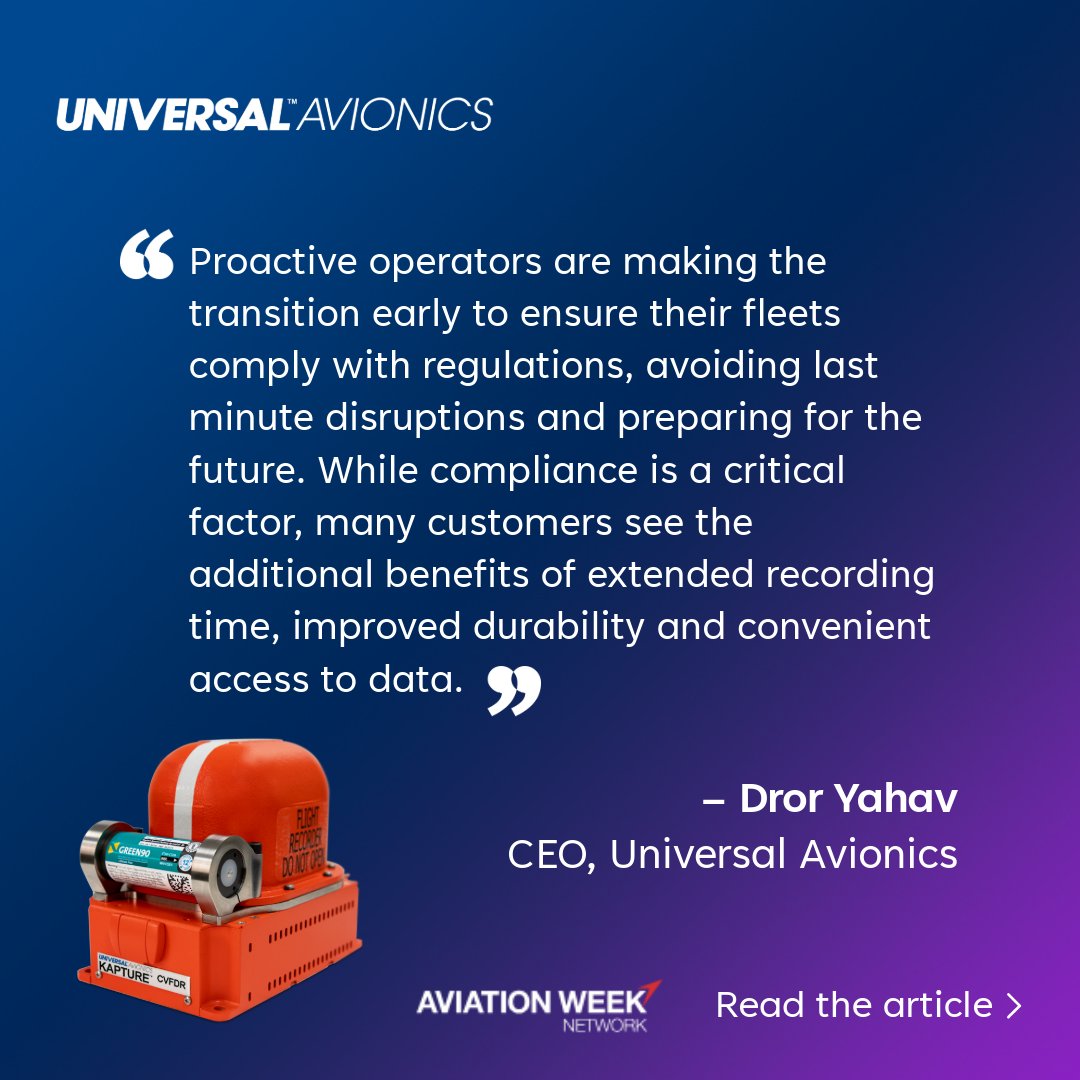 UnivAvionics's tweet image. New 25-hour CVR mandates are coming. Our KAPTURE CVR/FDR line not only supports adherence to evolving regulations, but also significantly enhances data reliability and retrieval.
Learn how #KAPTURE addresses the new mandates in Aviation Week: aviationweek.com/mro/safety-ops…
