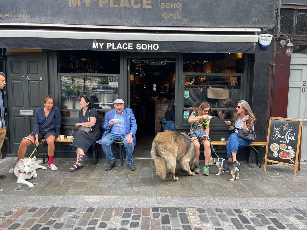 myplacesoho's tweet photo. “Coffee, dogs, and conversations — Soho mornings don’t get better than this. ☕🐾 #NeighbourhoodVibes #London #soho #berwickst #love https://t.co/WC1ionkihi