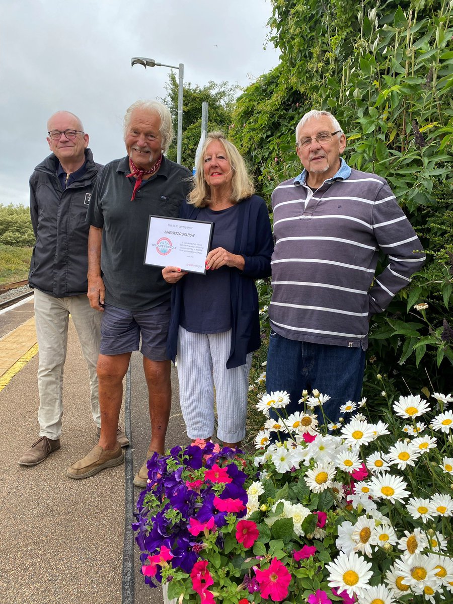 WherryLines's tweet photo. Congratulations to Pat, Ros & Mike at #Lingwood Station on the @greateranglia @WherryLines for achieving @NorfolkWT wildlife friendly accreditation for their efforts in creating and maintaining an array of planting at the station. More info here: https://t.co/Jd7iePv7Zh https://t.co/f7dcNOUETR
