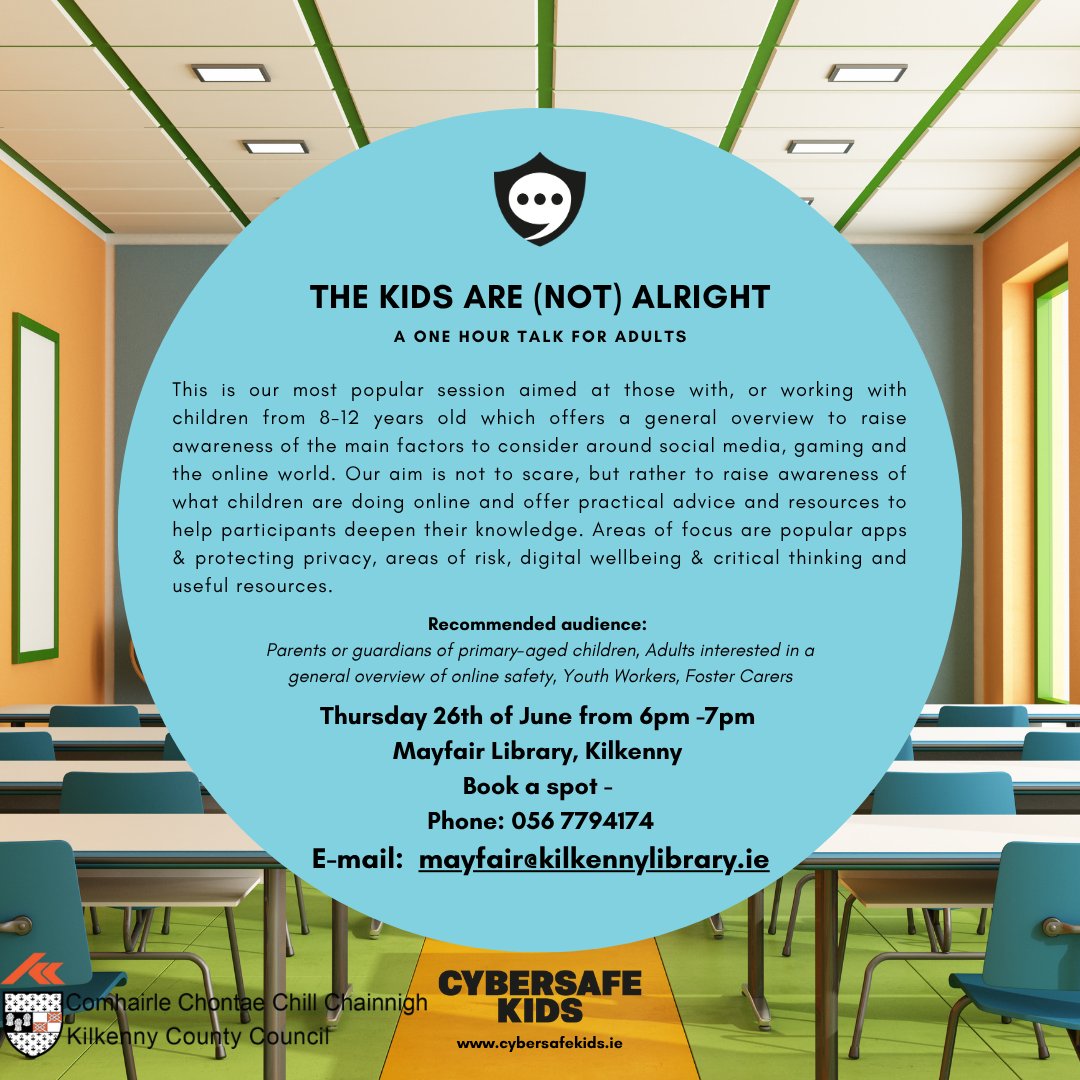 Cyber Safe Kids 

The kids are (not) alright – Thursday 26th June 18.00-19.00
Teenage kicks, (so) hard to beat – Thursday 24th July 18.00-19.00
Turn and face the stranger (The worlds of AI &amp; Gaming) – Friday 22nd August 11am–12noon
More information: loom.ly/47oe07g