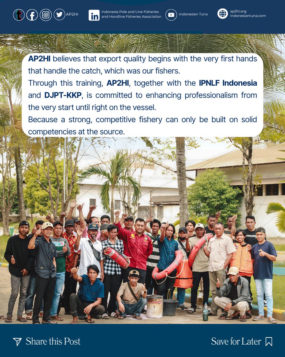 🌊 If the ocean gives less, who do we count on to keep it alive?
Well-trained fishers who care about quality &amp; sustainability.

For 3 days in Kendari, AP2HI &amp; partners held training for:
✔ Fisher competency (SKN)
✔ Good fish handling (CPIB)
✔ Sustainable practices on board