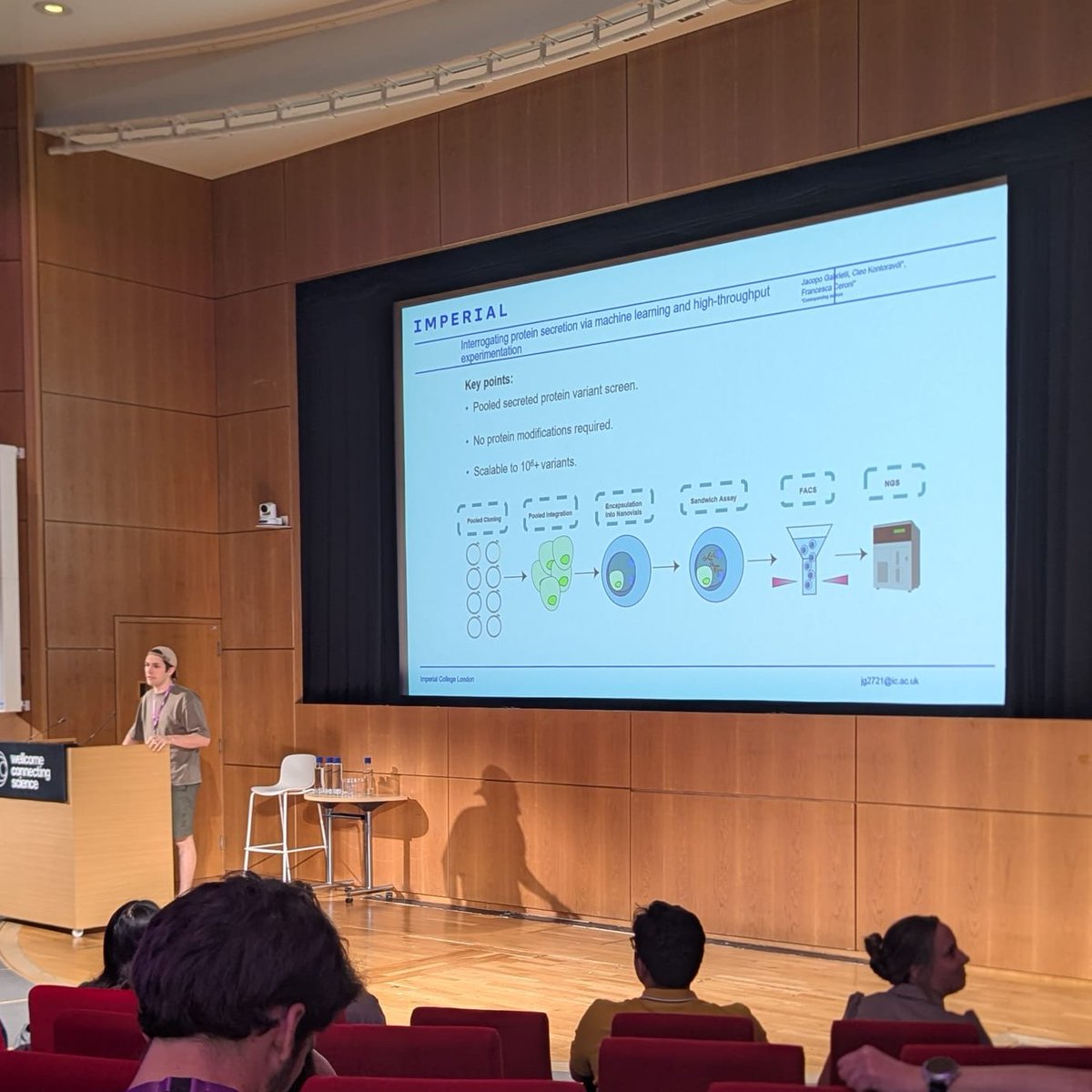 Had the pleasure to showcase our research on high-throughput protein engineering for secretion at #AIxBio25. Massive thanks to the Wellcome Connecting Science <a href="/eventsWCS/">Wellcome Connecting Science Learning and Training</a>, whose other talented awardees you can see in the picture, and the Old Centralian's Trust for bursaries!