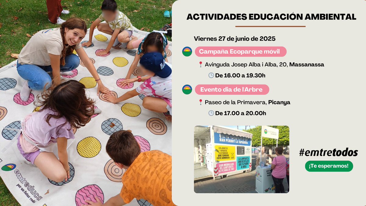 📅 ¿Todavía no tienes planes para mañana?
📍 Te esperamos en el ecoparque móvil de Massanassa para enseñarte todo sobre reciclaje 🚚♻️
📍 Participa en nuestras actividades del Dia de l’Arbre de Picanya, al aire libre y para toda la familia 🌳👨‍👩‍👧‍👦

¡No te lo pierdas! #emtretodos 🙌
