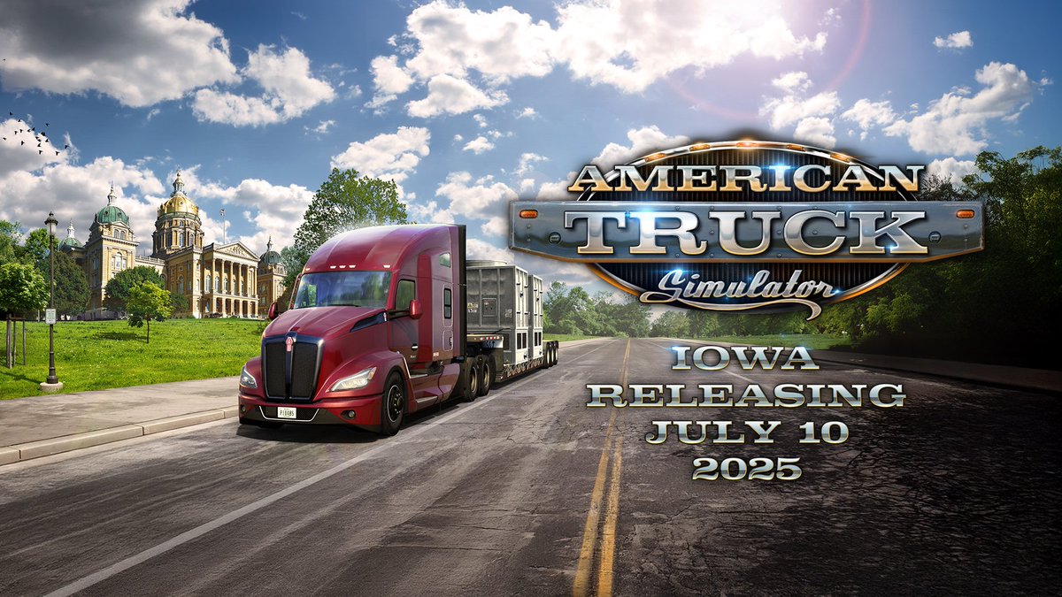 SCSsoftware's tweet image. We are excited to announce that the Iowa DLC for American Truck Simulator will be released on July 10th  🙌🇺🇸

Watch the official video trailer &amp;amp; read more at our blog: blog.scssoft.com/2025/06/iowa-r…