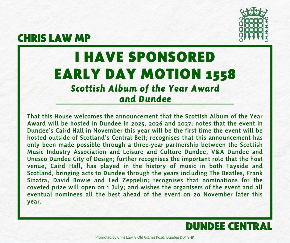 Fantastic news that the Scottish Album of the Year Award will be hosted in Dundee over the next three years. The Caird Hall has a prized place in the music history of Dundee and Scotland, so I cannot think of a more fitting venue.