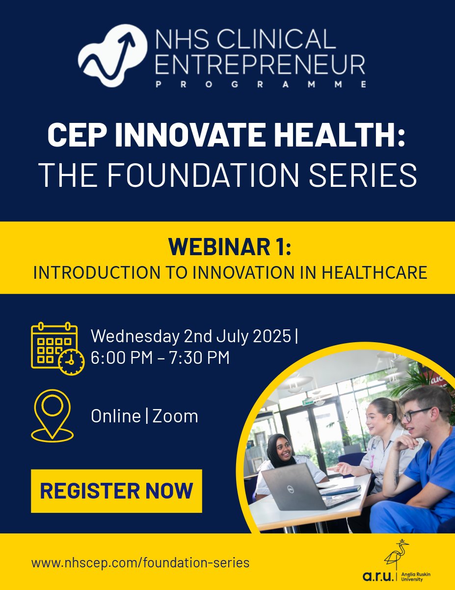 NHS_CEP's tweet image. 🔔 A Reminder for CEP Innovate Health – The Foundation Series Webinar 1:
📅 Wednesday 2 July 2025 | ⏰ 6–7:30PM |📍 Zoom | 🎓 CPD Accredited
📢 Attendance to all four webinars is required to receive your CPD certification.
Register here: nhscep.com/foundation-ser…
#NHSCEP