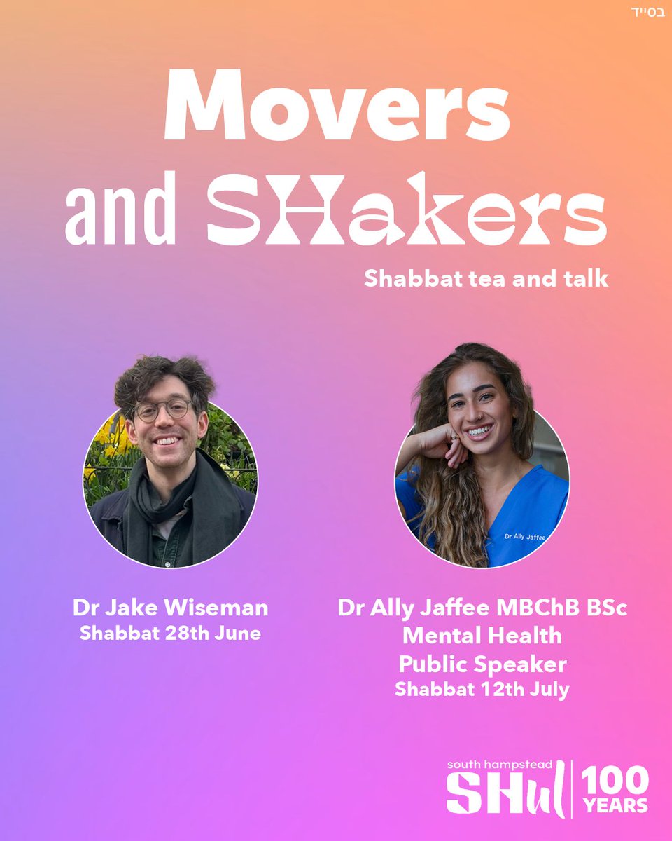 Join us as a new generation of young members step up to talk about some of their out-of-the-box interests and professions.

First event: Shabbat 28th June with Dr Jake Wiseman on "Shakespeare and the Jews"

tinyurl.com/SHakers-1

#moversandshakers #SHul #shakespeare