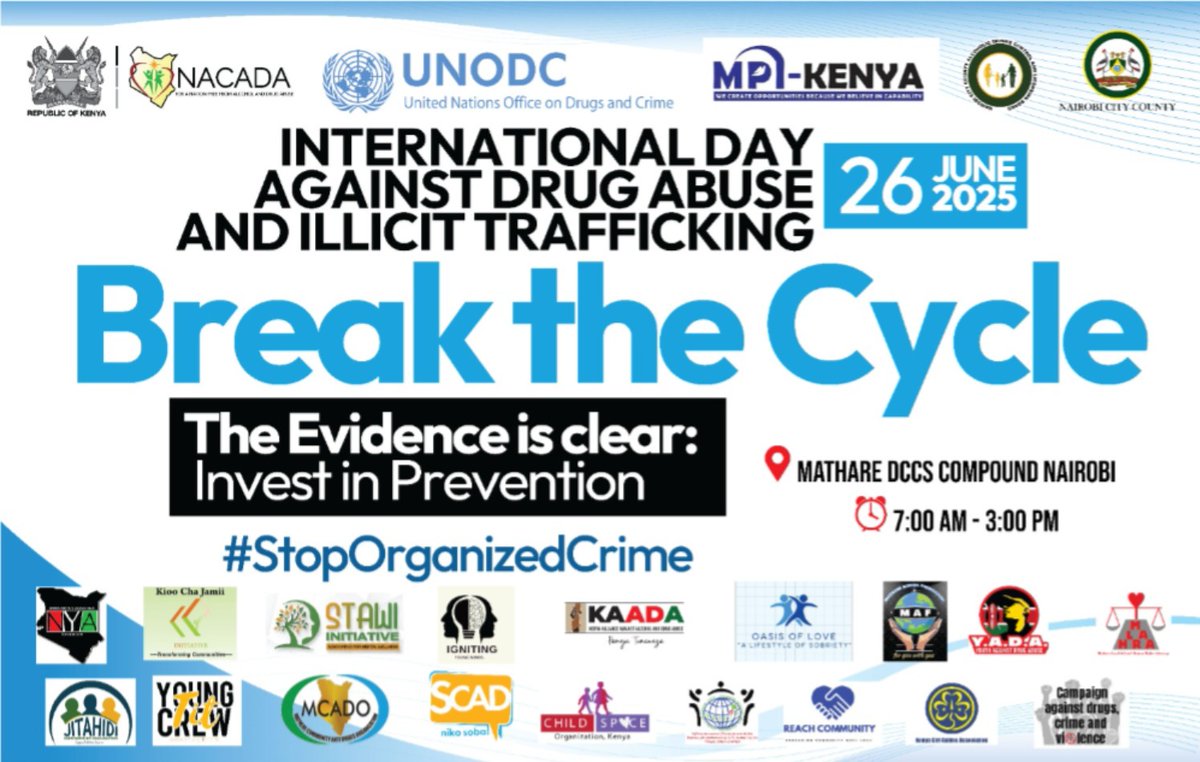 scadkenya's tweet photo. Today, we mark the International Day Against Drug Abuse and Illicit Trafficking #IDADA. It's a reminder that communities thrive when we prioritize prevention, support, and protection — not stigmatization.
Let’s break the cycle before it begins.
#InvestInPrevention https://t.co/dGPu01Oe7z