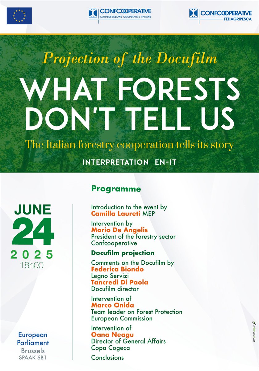 ConfcoopUE (@confcoopue) on Twitter photo Le cooperative forestali di <a href="/Confcooperativ1/">Confcooperative</a> hanno presentato il docufilm "Quello che le foreste non dicono" a Bruxelles, presso il <a href="/Europarl_IT/">Parlamento europeo</a>, insieme anche alla <a href="/EU_Commission/">European Commission</a> e le organizzazioni UE del settore 🌲🌲
<a href="/COPACOGECA/">COPA-COGECA</a> <a href="/Fedagripesca/">Fedagripesca - Confcooperative</a> <a href="/camillalaureti1/">Camilla Laureti</a> Le cooperative forestali di <a href="/Confcooperativ1/">Confcooperative</a> hanno presentato il docufilm "Quello che le foreste non dicono" a Bruxelles, presso il <a href="/Europarl_IT/">Parlamento europeo</a>, insieme anche alla <a href="/EU_Commission/">European Commission</a> e le organizzazioni UE del settore 🌲🌲
<a href="/COPACOGECA/">COPA-COGECA</a> <a href="/Fedagripesca/">Fedagripesca - Confcooperative</a> <a href="/camillalaureti1/">Camilla Laureti</a>