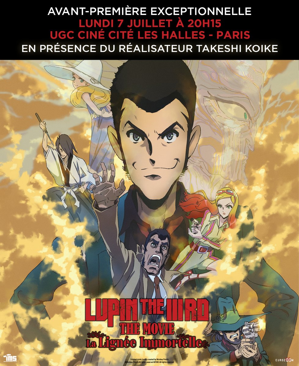 LUPIN III THE MOVIE : LA LIGNÉE IMMORTELLE // AVANT PREMIÈRE
 
A l'occasion de sa venue en France, le réalisateur Takeshi Koike sera présent à l'avant-première de son film LUPIN III THE MOVIE : LA LIGNÉE IMMORTELLE et répondra à vos questions à la suite de la séance ! 
 
On vous