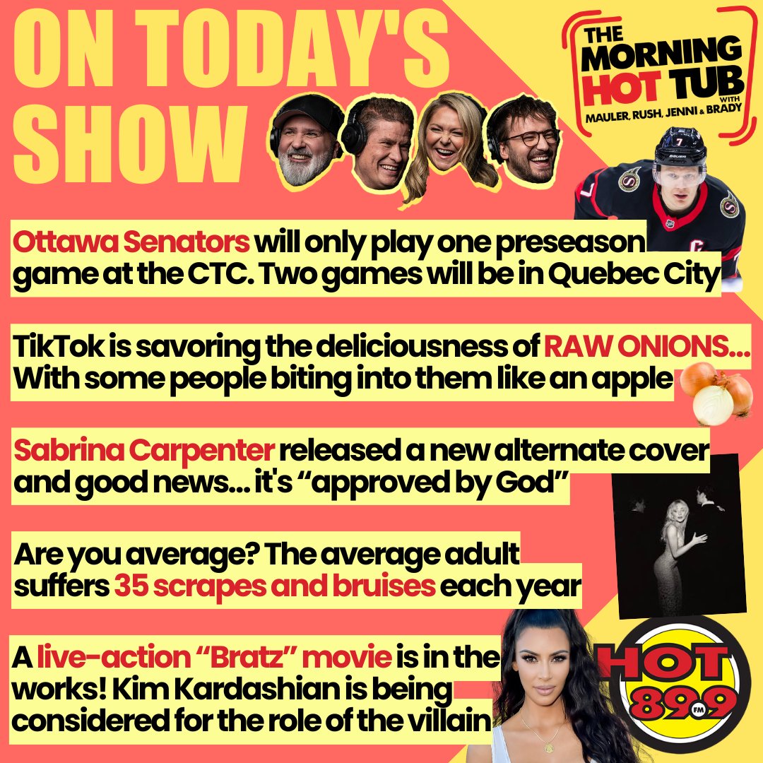 GOOD MORNING, hotties! We have soooo much to talk about this morning. Mauler's Daily Dirts, Crush Rush, Jenni's Hot Flashes, and Brady's Game of Joy. PLUS, keep listening for BABY SHARK to win $1000! #HotHit

22 and a chance of showers today #Ottawa #OttNews