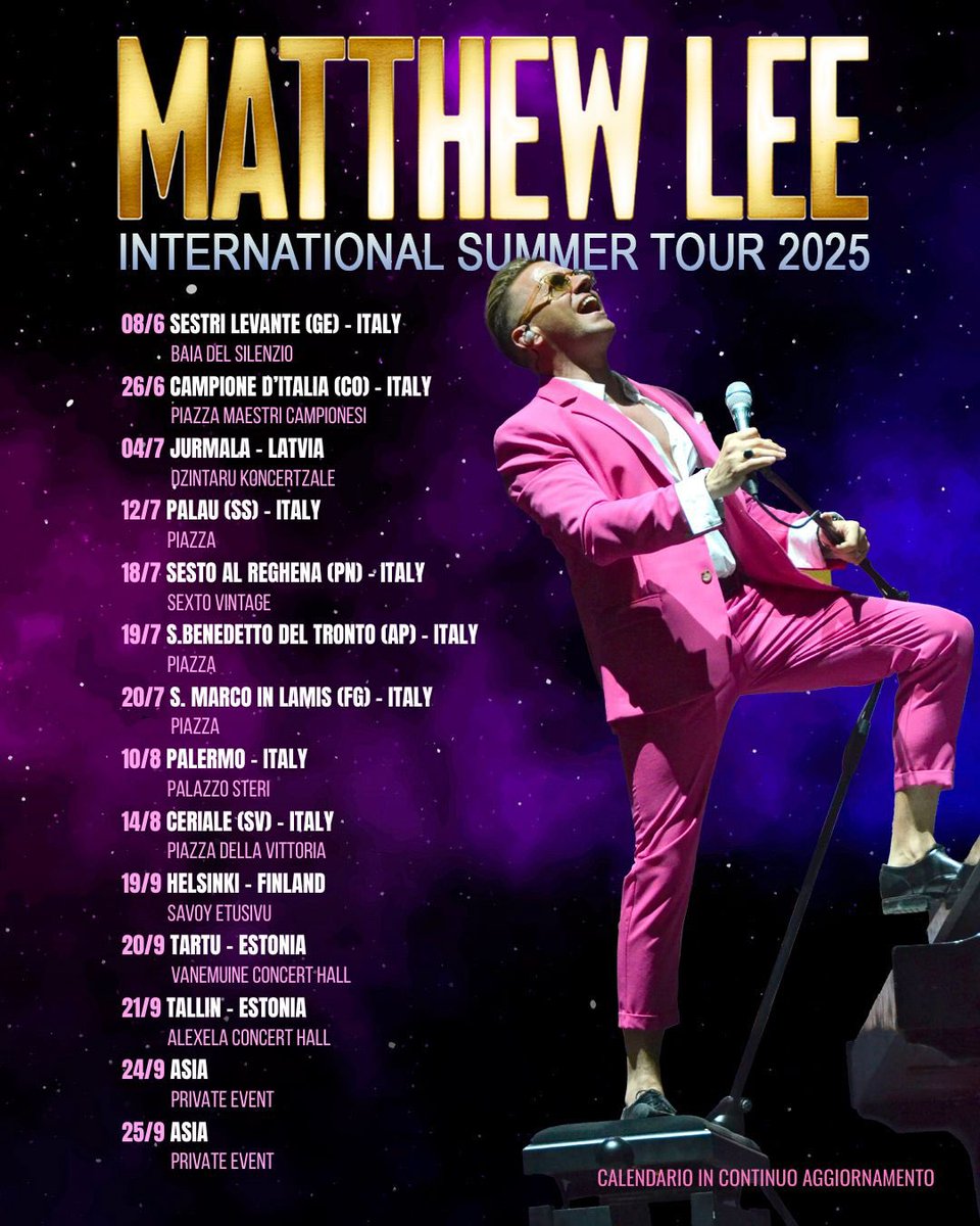 🔥Summer Tour Update!
Ecco alcune delle tappe del nostro tour, porteremo la nostra musica in giro per l’Europa: in Italia, Lettonia, Estonia, Finlandia per poi arrivare fino all’Asia! 
Ma le sorprese non sono finite qui, molte altre date le aggiungeremo tra qualche giorno.