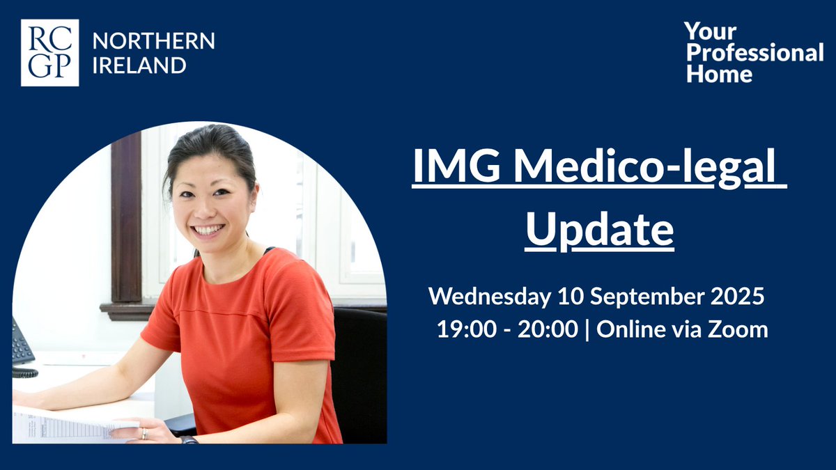 rcgp_ni's tweet image. RCGPNI welcomes you to attend a medico - legal update hosted by the MDU. This session will provide information targeted at GPs in Northern Ireland, including documentation, consent, coroner's cases and more. Register now: tinyurl.com/IMGMedico