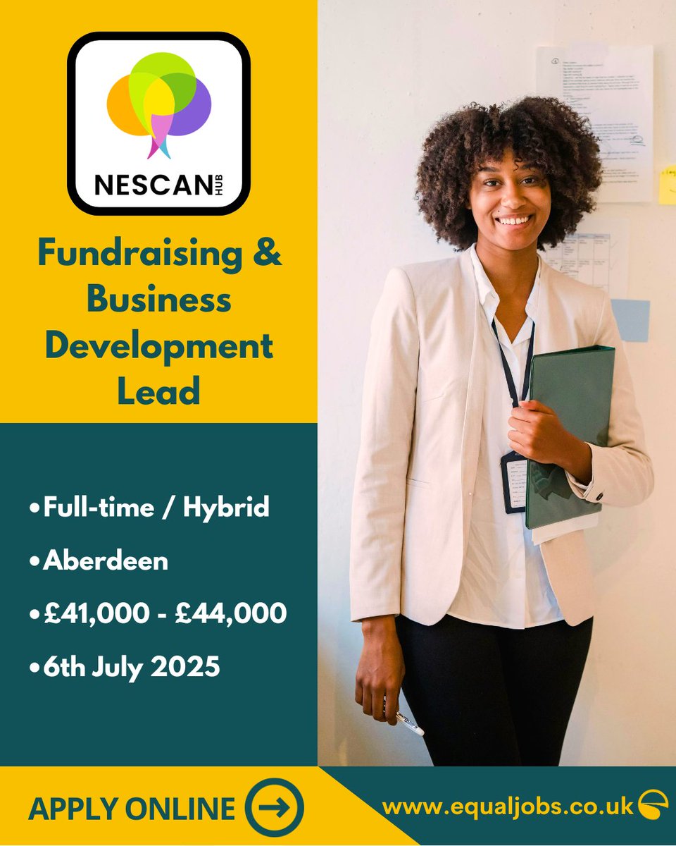 EqualJobs (@equaljobsuk) on Twitter photo The <a href="/NESCANhub/">NESCAN Hub</a> is seeking an accomplished Fundraiser & Business Development Lead.
Follow the link to apply:
equaljobs.co.uk/jobs/aberdeen/…
#Fundraiser #Fundraiserjob #Fundraising #BusinessDevelopment #CharityFunding #ClimateAction #Scottishjobs #Jobs2025 #EthnicMinority #Aberdeen The <a href="/NESCANhub/">NESCAN Hub</a> is seeking an accomplished Fundraiser & Business Development Lead.
Follow the link to apply:
equaljobs.co.uk/jobs/aberdeen/…
#Fundraiser #Fundraiserjob #Fundraising #BusinessDevelopment #CharityFunding #ClimateAction #Scottishjobs #Jobs2025 #EthnicMinority #Aberdeen