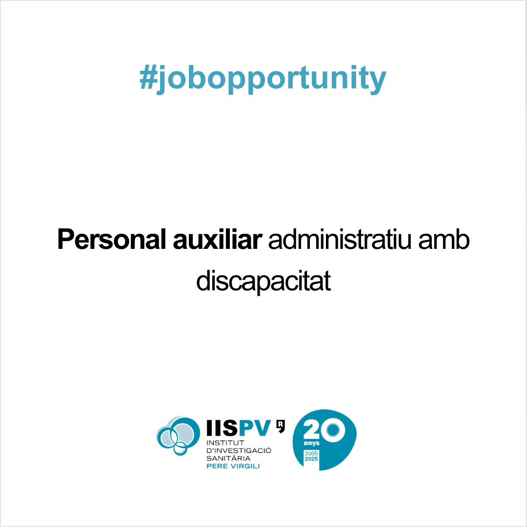 IISPereVirgili's tweet image. 📢 Recordatori | #JobAlert #OfertaDeFeina #Empleo
S’apropa la data límit per a presentar candidatura al lloc de feina de personal auxiliar administratiu amb discapacitat (IC38_25) .
⌛29/06
Inscripció➡️ bit.ly/4n3ALvi