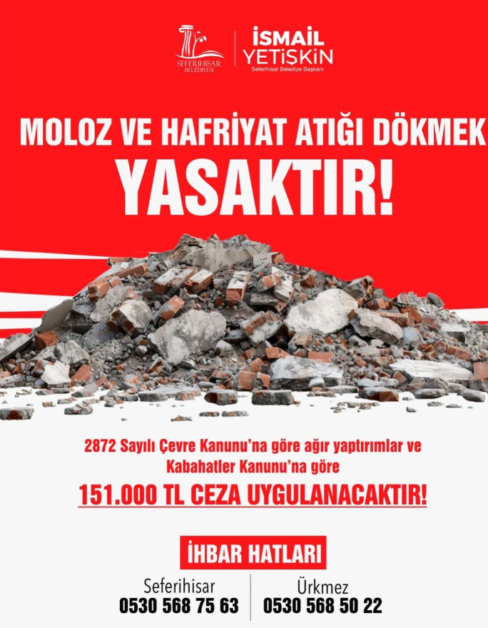 Belediye ödül sistemine geçsin, gerisini vatandaş halleder " ödül versinler "
Sosyal medya hesaplarımıza en çok gelen mesajların başında  kaçak dökümleri fotoğraf veya video ile belgeleyerek ihbar eden duyarlı yurttaşlara, kesilen cezanın %10’unun ödül olarak verilmesi,