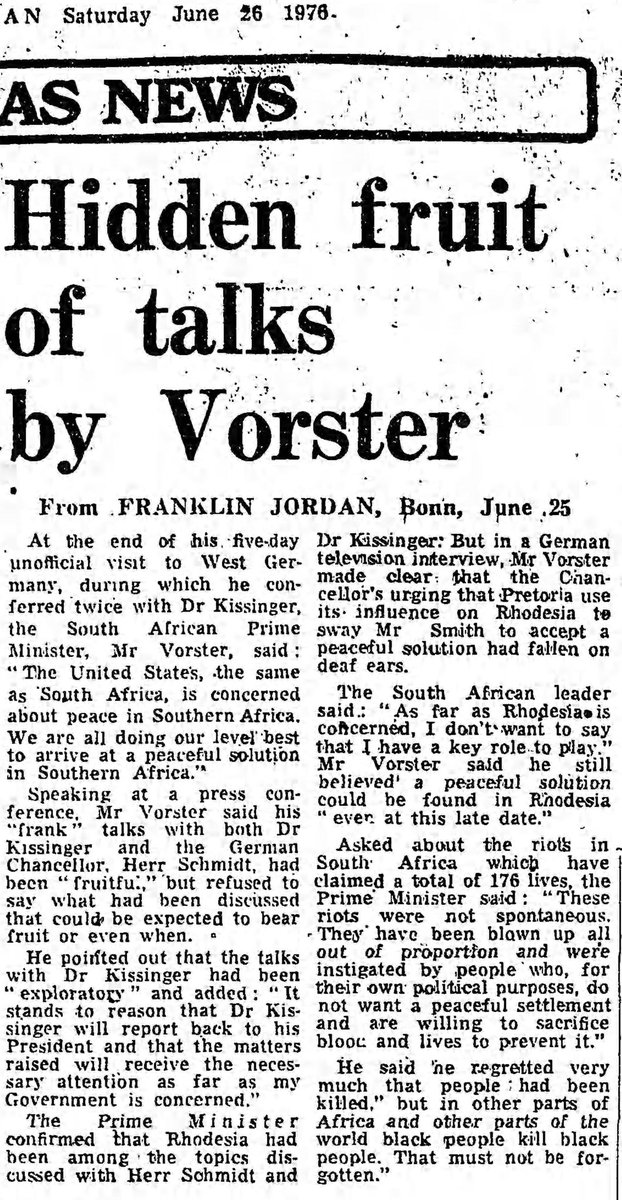 June 26, 1976: Hidden Fruit of Talks by Vorster—The Guardian