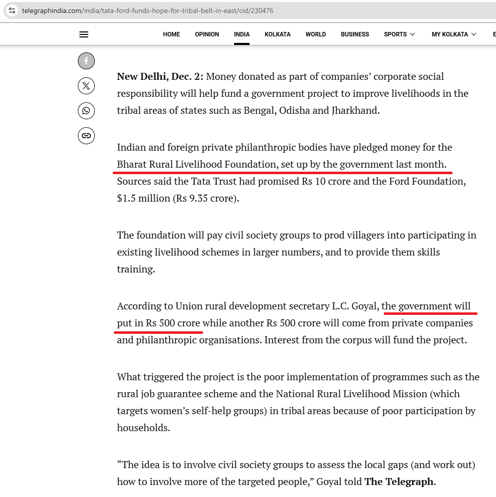 vijaygajera's tweet photo. Extremely shocking:

In 2013, Jairam Ramesh started the 'Bharat Rural Livelihood Foundation,' and promised Rs . 500 crores of taxpayers' money.

The target was the tribal areas of India.

Now, here is the shocking part: Puspa Sunder is still working as a Consultant even after 11 years of this government.

Puspa Sunder is the mother of Nandini Sunder, who was charged for helping Naxals in a tribal area, and his son in law runs a propaganda website, 'The Wire.'

I request @ChouhanShivraj Ji to look into this immediately.